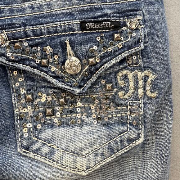 Miss Me Jeans Women's 27x31 (4) Blue Bootcut Rhinestone Pocket Flaps Studding - Picture 5 of 16